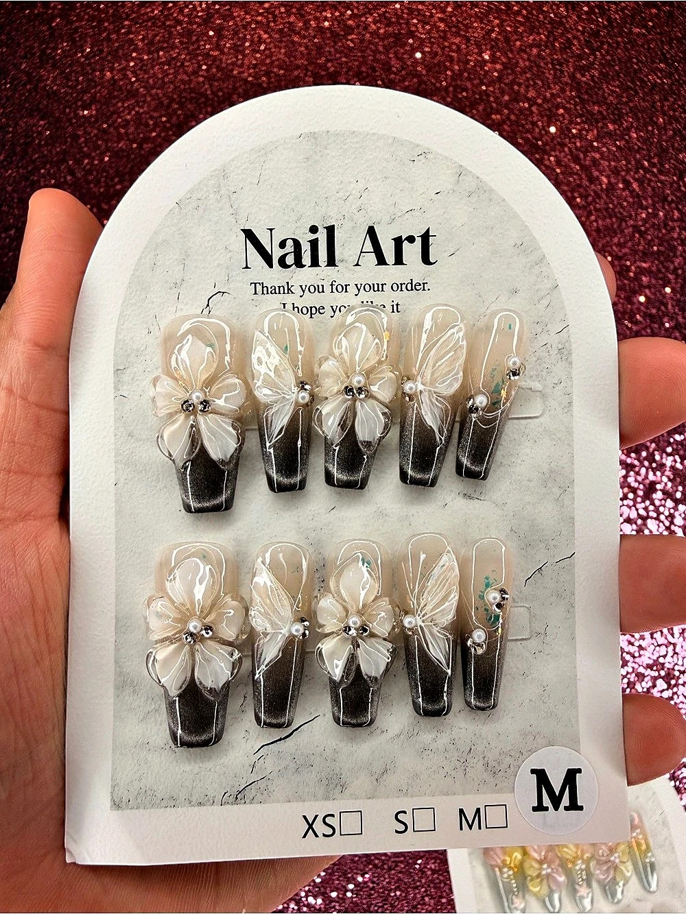 Floral Press-On Nails Pink & Clear